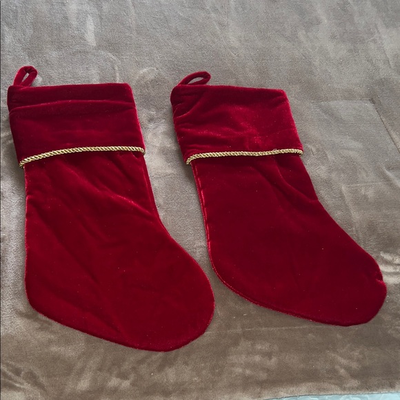 Pair of Red Velvet Christmas Stockings with Gold Trim - Picture 1 of 5